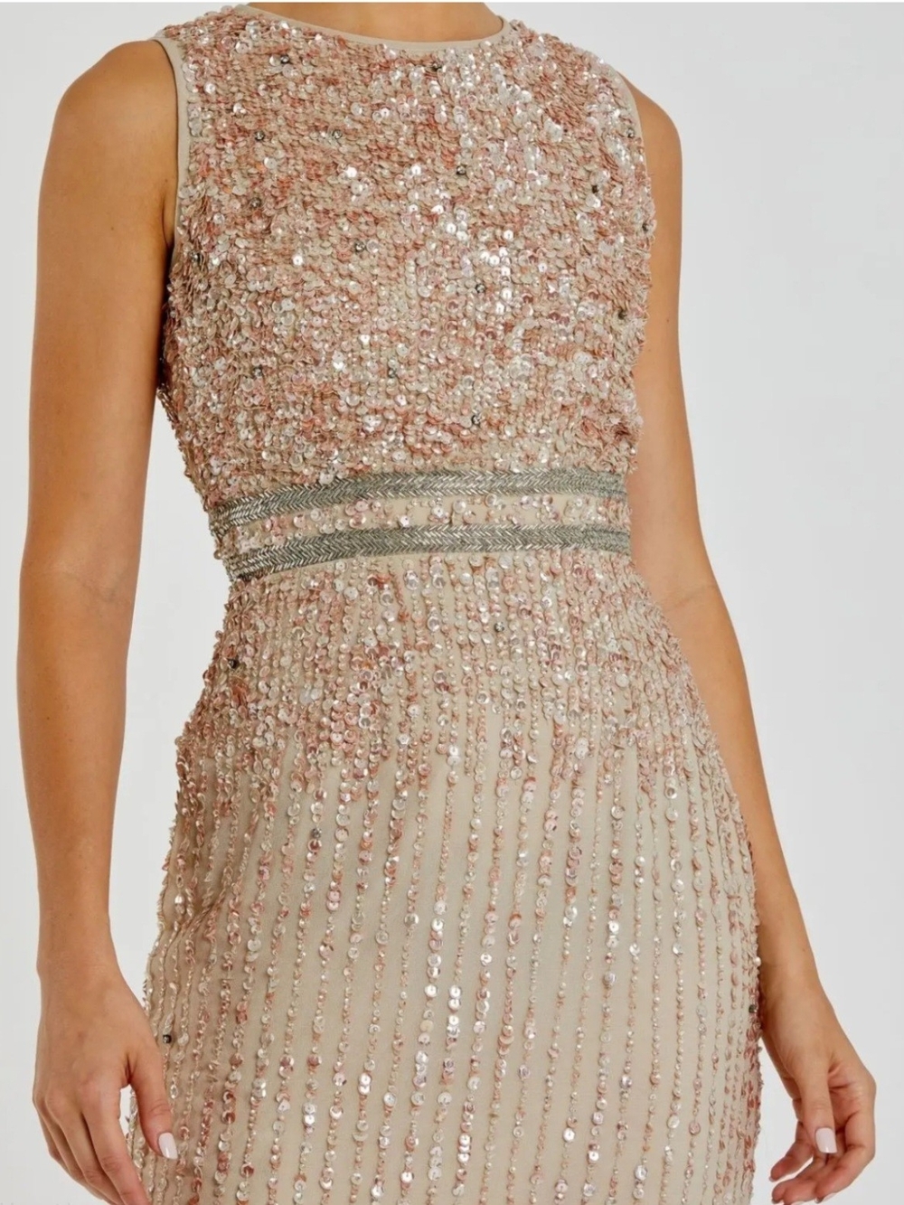 Mac Duggal Rose Gold Sequin Sheath Dress